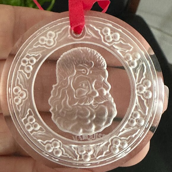 Marquis by Waterford Crystal Etched Santa Wreath Ornament made in Germany - Picture 2 of 4
